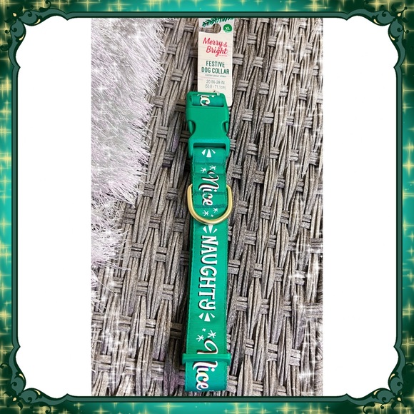 XL Petsmart Winter Green Holiday Dog Collar Naughty or Nice Santa Gold Christmas - Picture 2 of 7